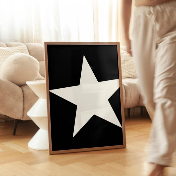 Black Star Wall Art Trendy Cream Retro Aesthetic Minimalist Apartment Dorm Monochrome Decor, Unframed Paper Poster 8x10in
