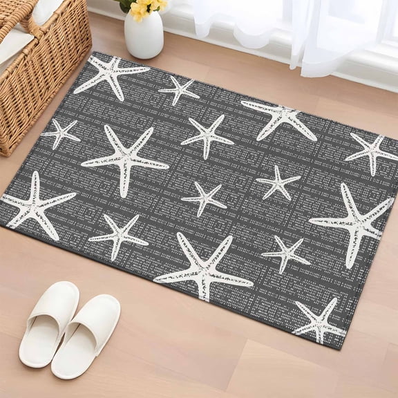 Black Starfish Coastal 2'x3' Rug for Entryway Front Door Kitchen Sink Area, Summer Beach Nautical Sea Ocean Low Pile Washable Non Slip Rectangle Area Rug