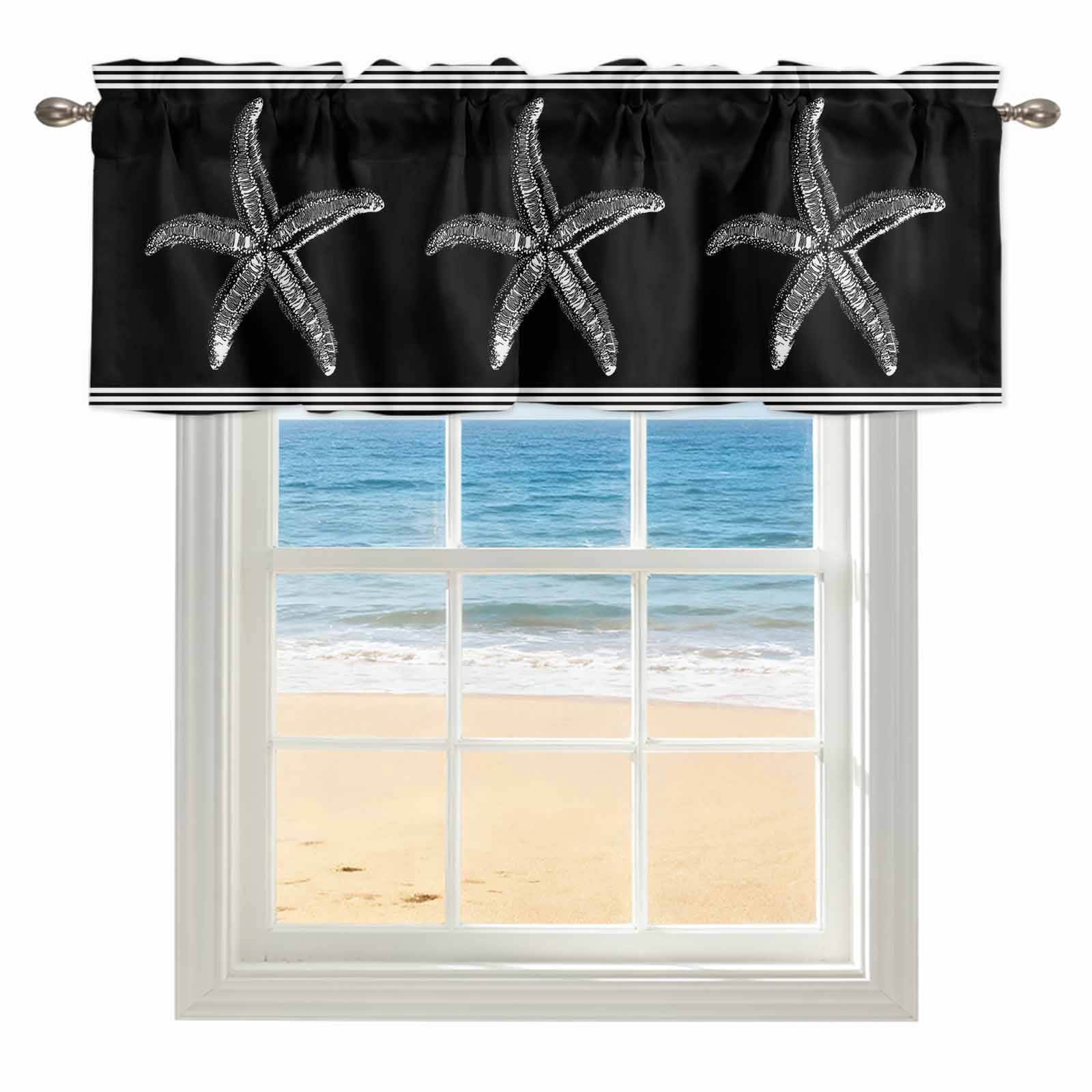 Black Starfish Coastal Kitchen Valances for Windows 60x18 Inch Kitchen ...