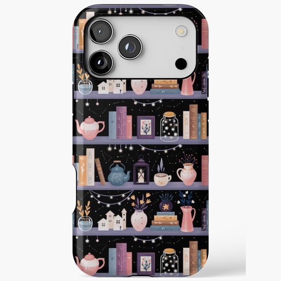 Black Starlit Bookshelf Library iPhone Case 17 16 15 14 13 12 11 Pro Max