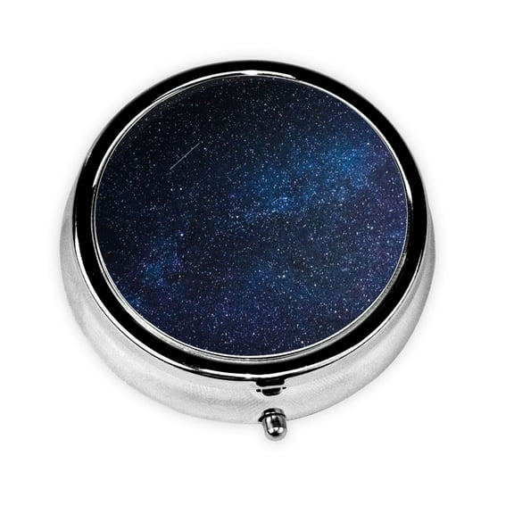Black Starry Sky Pill Case Pill Box Round 3 Compartment Small Pill Organizer For Purse Or Pocket Small Roud Pill Box