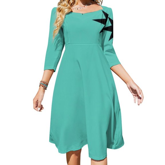 Black Stars Fall Teal Background Women's Fall Dresses Casual Loose Flowy Swing Shift Dress
