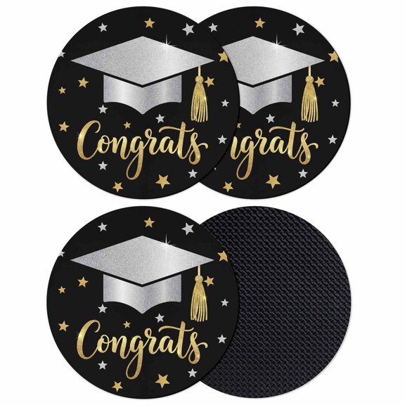 Black Stars Graduation Coasters Set of 4, Absorbent Coasters for Drinks, Yellow White Star Modern Art Coaster for Desk Coffee Table Protection, Home Decor House Warming Gifts 4"