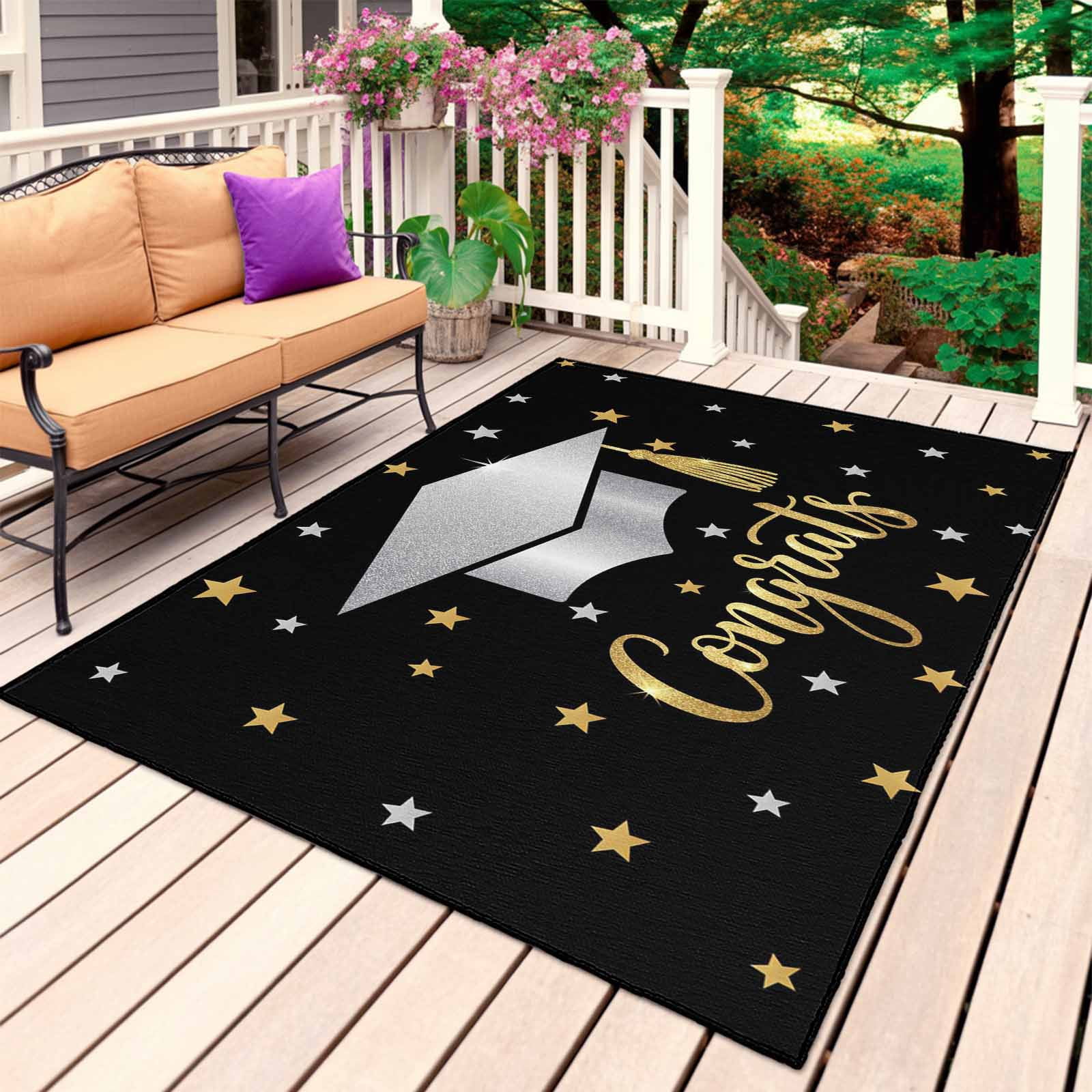 Black Stars Graduation Outdoor Rug 3x5 Ft, Non Slip Washable Area Rug ...