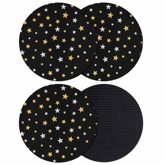 Black Stars Modern Coasters Set of 4, Absorbent Coasters for Drinks, Yellow White Star Modern Art Coaster for Desk Coffee Table Protection, Home Decor House Warming Gifts 4"