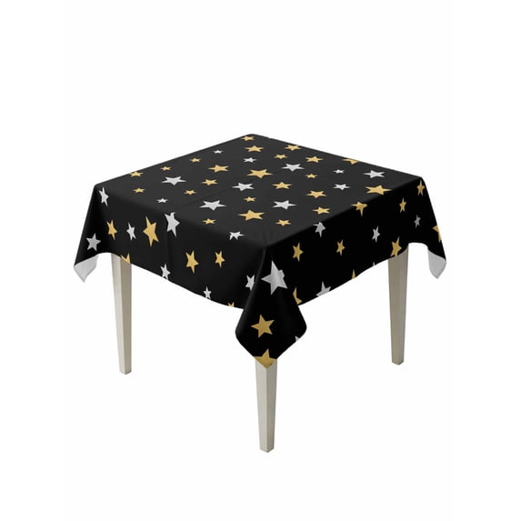 Black Stars Modern Table Cloth, Waterproof Tablecloth for Square Tables, Yellow White Star Modern Art Reusable Washable Fabric Table Cover for Restaurant Kitchen Dining Tables 60"x60"