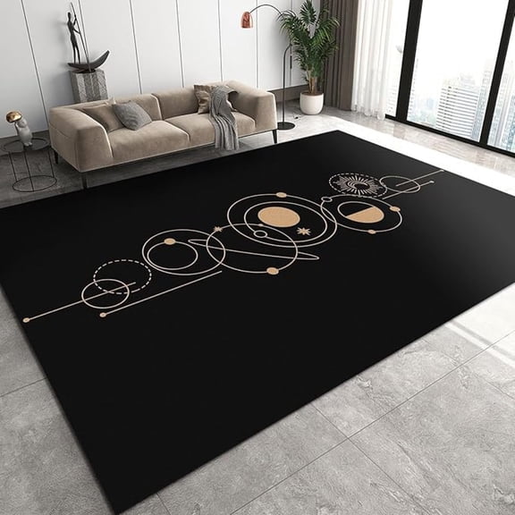 Black Stars Sun Moon Area Rugs, Cartoon Print Large Rug, Indoor Non-Slip Kids Rugs, Machine Washable Breathable Durable Carpet For Front Entrance Floor Decor 1x2ft