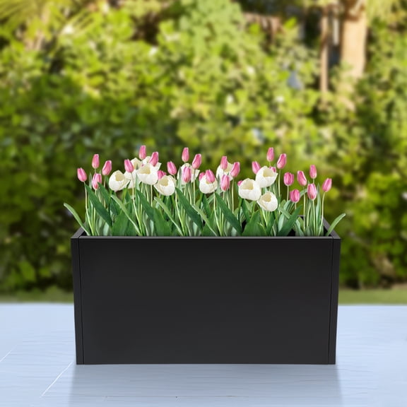 Black Steel 36x12x20" Rectangular Metal Flowerpot Box Thickened Rust-Proof Planting Box Outdoor Flower Pot