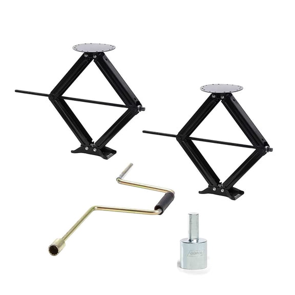 Black Steel 5,000lb Heavy-duty RV Stabilizers with Manual Crank Handle and 3/4" Socket Driver, 2 Pack