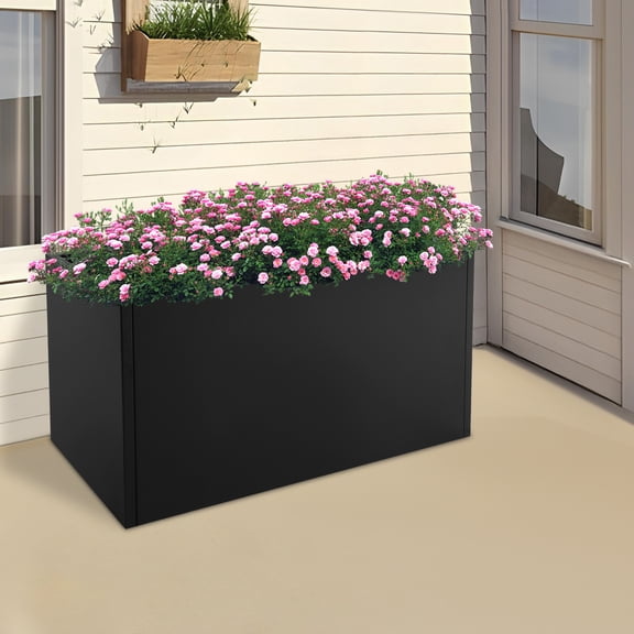 Black Steel 96x40x50cm Rectangular Flowerpot Box with Partition Detachable Indoor and Outdoor Planting Trough