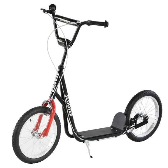 Black Steel & Aluminum Kick Scooter with Inflatable Rubber Wheels | Adjustable Handlebar for Ages 5+ | Wide Textured Deck, Comfortable Grip | Indoor/Outdoor Use | 220 lbs Capacity