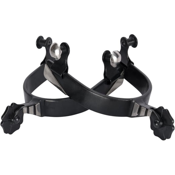 Black Steel Cloverleaf Spurs | 1" Gentle Rowel for Sensitive Horse Cues | Silver Heel Accents | 3/4" Band | Antique Finish with Character-Building Patina