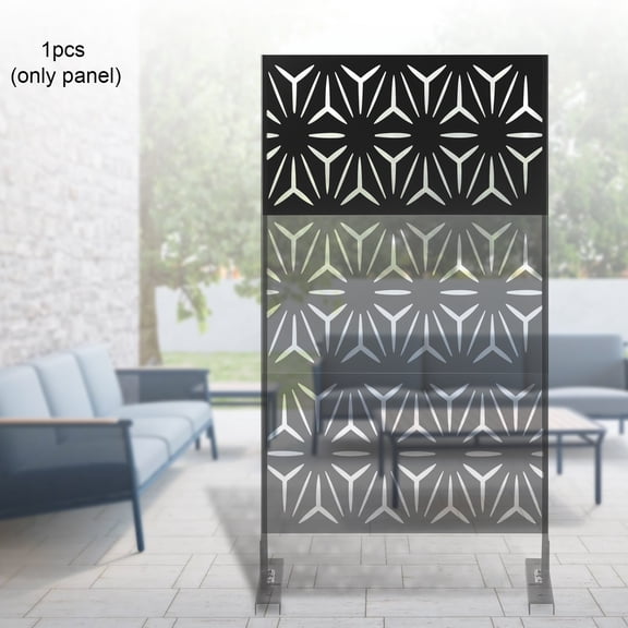 Black Steel Decorative Privacy Screen Panel 60x117cm Laser Cut Fence for Yard, Pet Containment, View Blocking