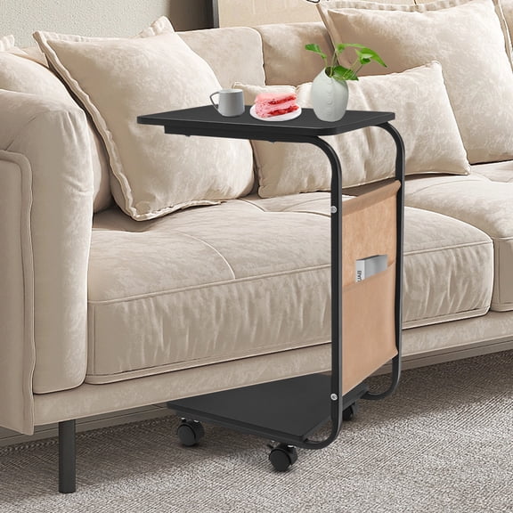 Black Steel Density Board 28x40x62cm c Bedside Table Wheeled Mobile Storage Rack Bedside Table Sofa Table