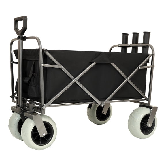 Black Steel Fishing Cart with Rod Holders - 44.88 in L x 25.98 in W x 44.49 in H for Beach and All-Terrain Use