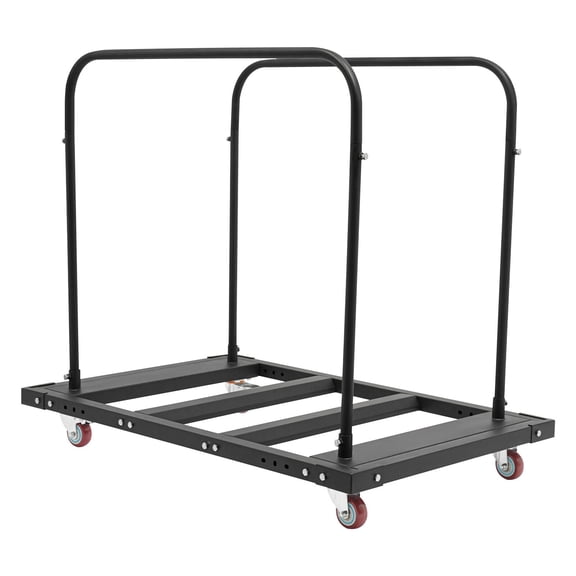 Black Steel Folding Round Table Dolly, 264LBS Load Adjustable Spacing Table Transport Cart with 4 Wheels for Hotel Restaurant Conference