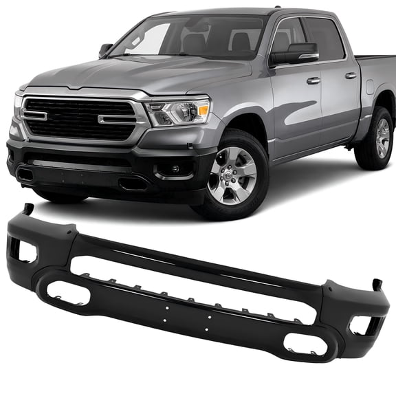 Front Bumper for 2019-2024 Ram 1500, Black Steel Bumper Face Bar with Fog Light Holes, 3-Piece Replacement