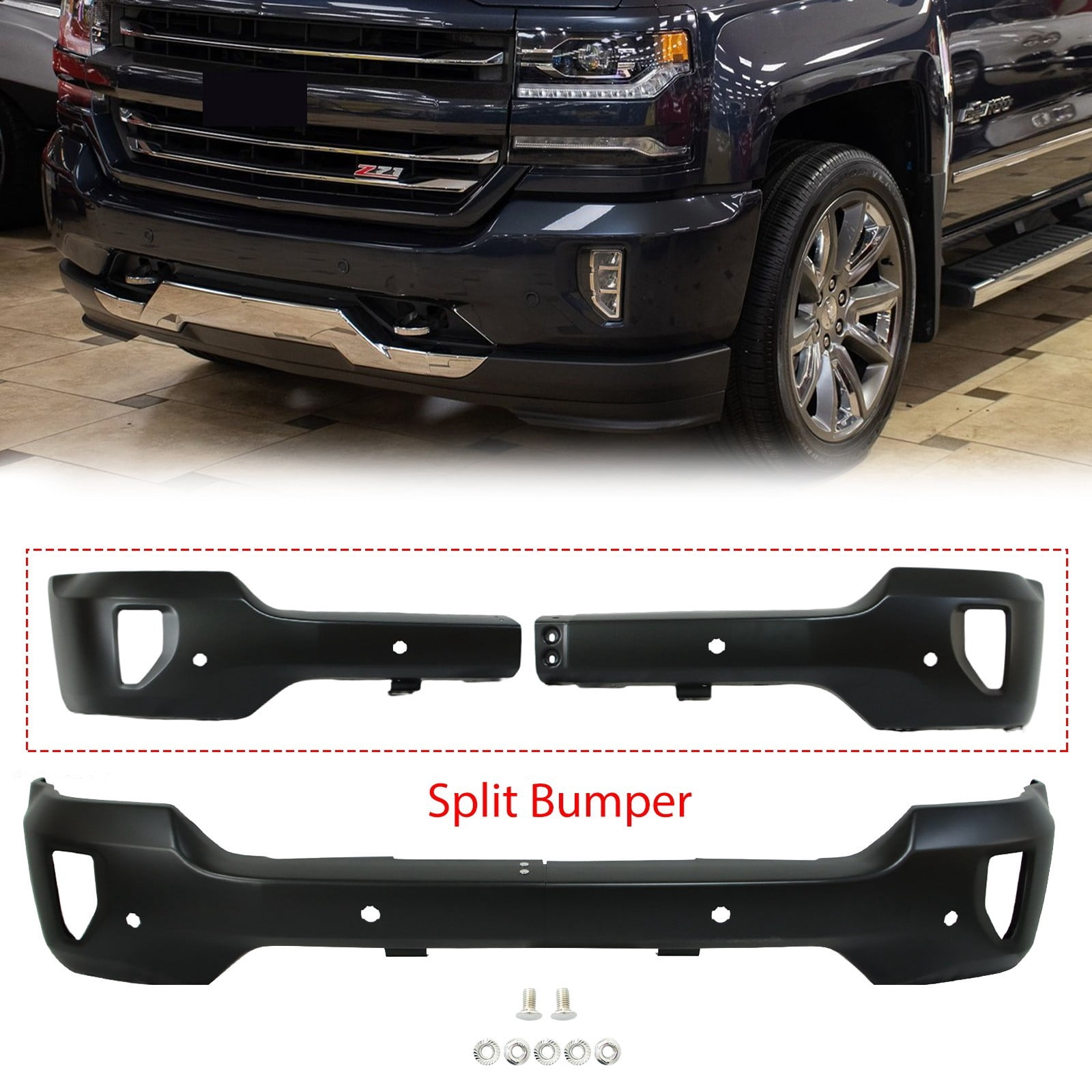 Black Steel Front Bumper Face Bar For 16-18 Chevy Silverado 1500 W