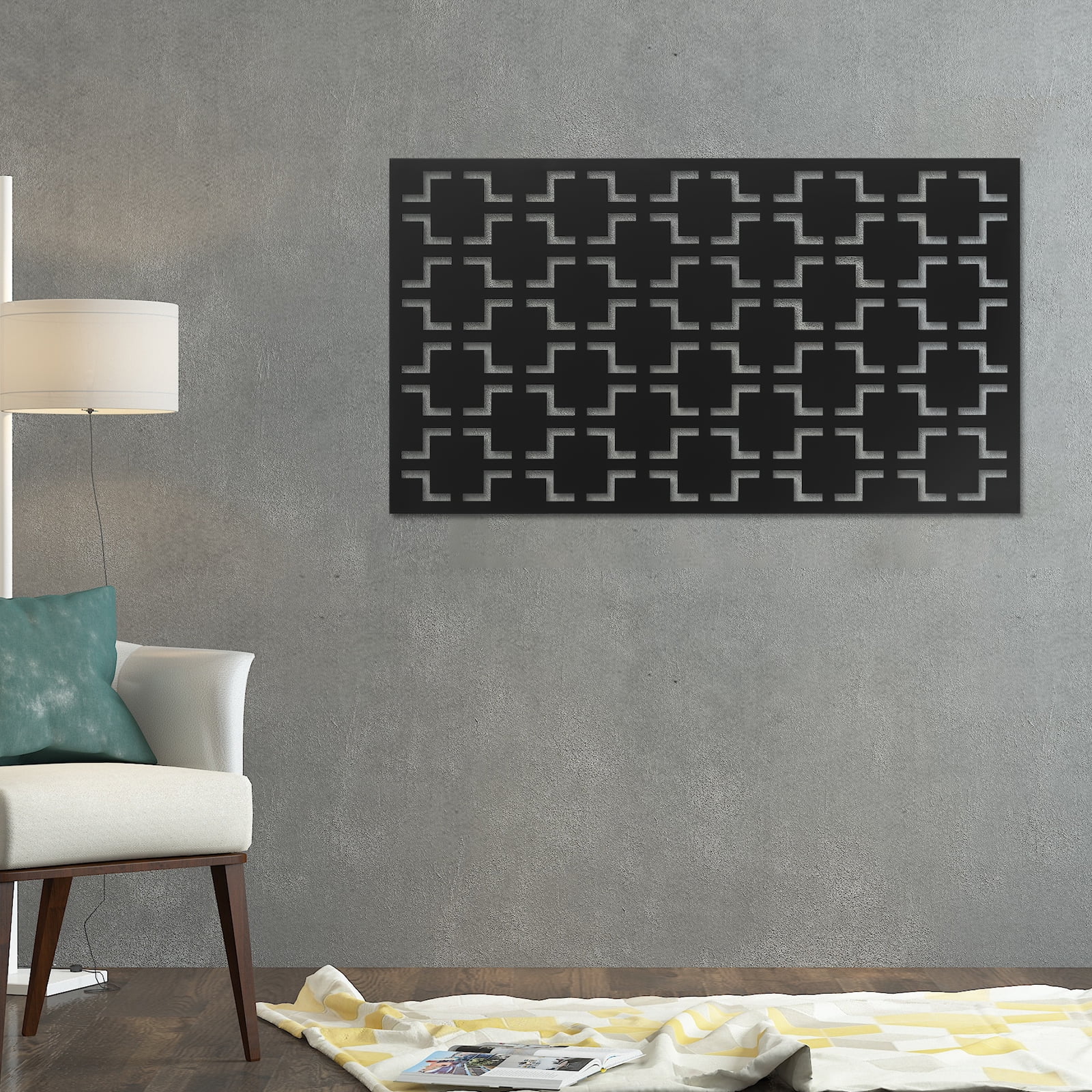 Black Steel Laser-Cut Decorative Privacy Screen Panel 60x117cm Fence for Yard, Pet Containment, View Blocking