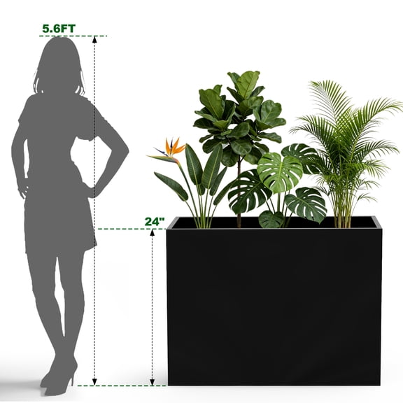 Black Steel Metallic Heavy Planter 30" x 12" x 24" for Outdoor Plants Metal Long Outdoor Planter Spliced Flower Box with Partitions for Outside,Indoor,Garden