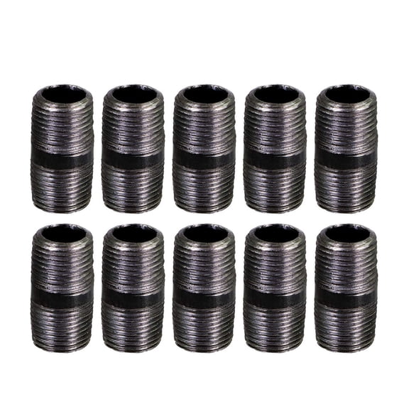Black Steel Nipple Pipe, Threaded Pre Cut Pipe Connectors, 1/2 in x 1-1/2 in (Pack Of 10)