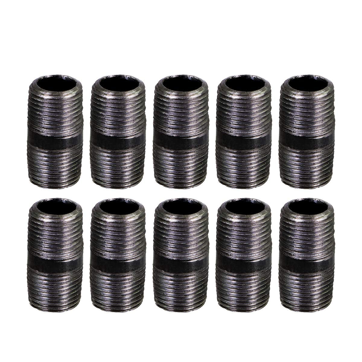 Black Steel Nipple Pipe, Threaded Pre Cut Pipe Connectors, 1/2 in x 1 in (Pack Of 10)