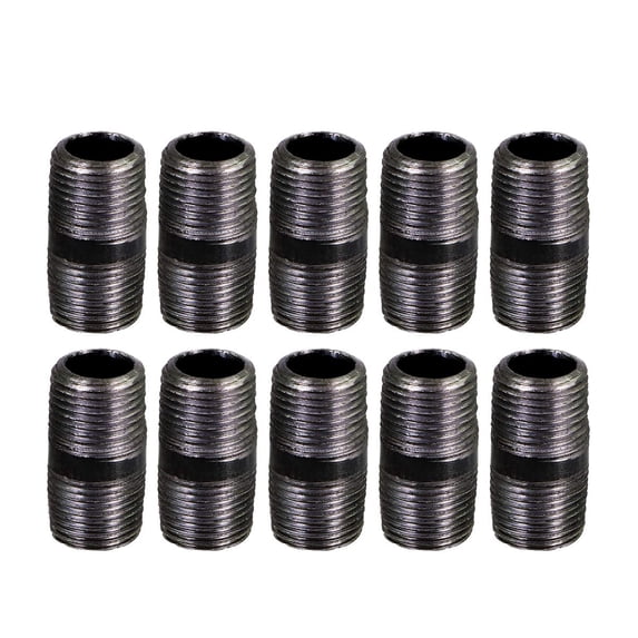 Black Steel Nipple Pipe, Threaded Pre Cut Pipe Connectors, 1/2 in x 3-1/2 in (Pack Of 10)