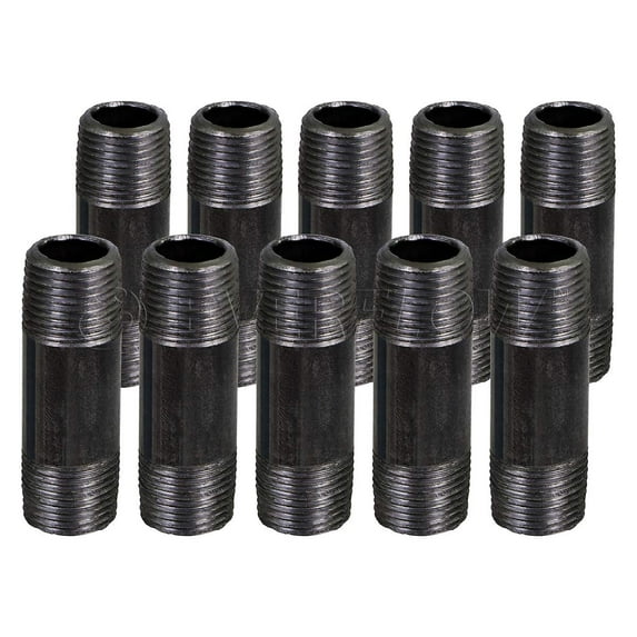 Black Steel Nipple Pipe, Threaded Pre Cut Pipe Connectors, 1/4 in x 4-1/2 in (Pack Of 10)