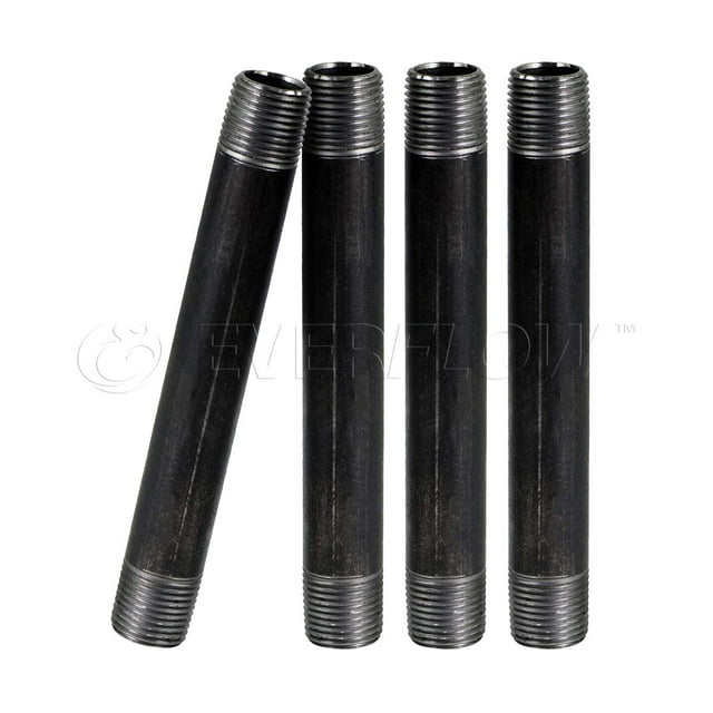 Black Steel Nipple Pipe, Threaded Pre Cut Pipe Connectors, 1/4 in x 8 in (Pack Of 4)