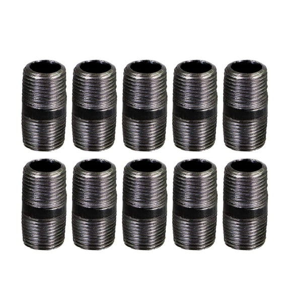 Black Steel Nipple Pipe, Threaded Pre Cut Pipe Connectors, 1/8 in x 3 in (Pack Of 10)
