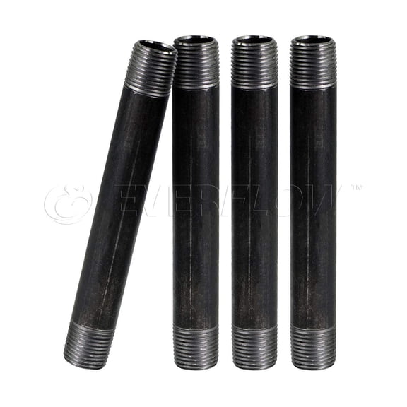 Black Steel Nipple Pipe, Threaded Pre Cut Pipe Connectors, 2-1/2 in x 9 in (Pack Of 4)