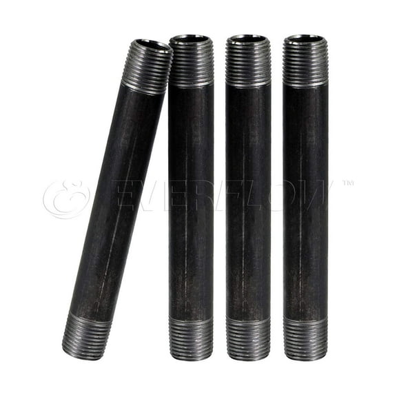 Black Steel Nipple Pipe, Threaded Pre Cut Pipe Connectors, 2 in x 9 in (Pack Of 4)