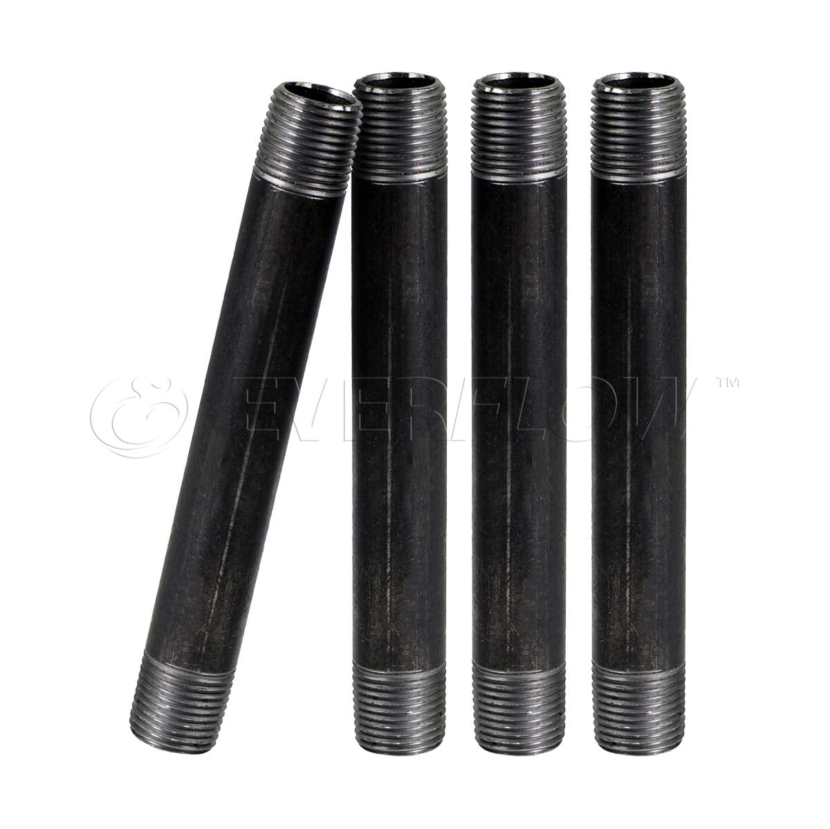 Black Steel Nipple Pipe, Threaded Pre Cut Pipe Connectors, 3/4 in x 8 in (Pack Of 4)