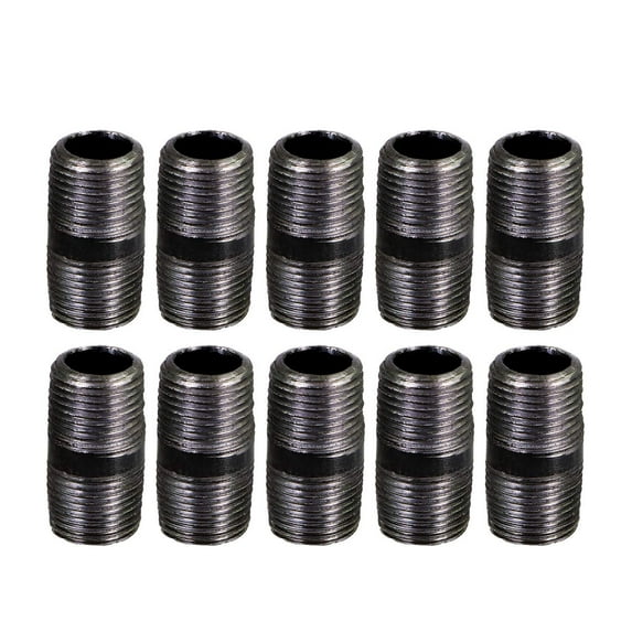 Black Steel Nipple Pipe, Threaded Pre Cut Pipe Connectors, 3/8 in x 3 in (Pack Of 10)