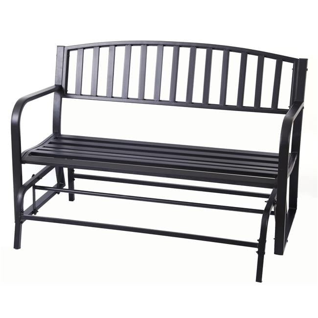 Black Powder-Coated Steel Outdoor Glider Bench with Curved Backrest