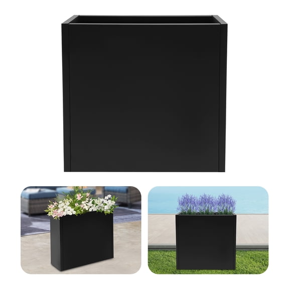 Black Steel Planter Box, High-temperature Baking Paint, Modern Rectangular Style. Free Standing, Indoor & Outdoor Use for Gardens, Patios, Balconies & Pool Areas