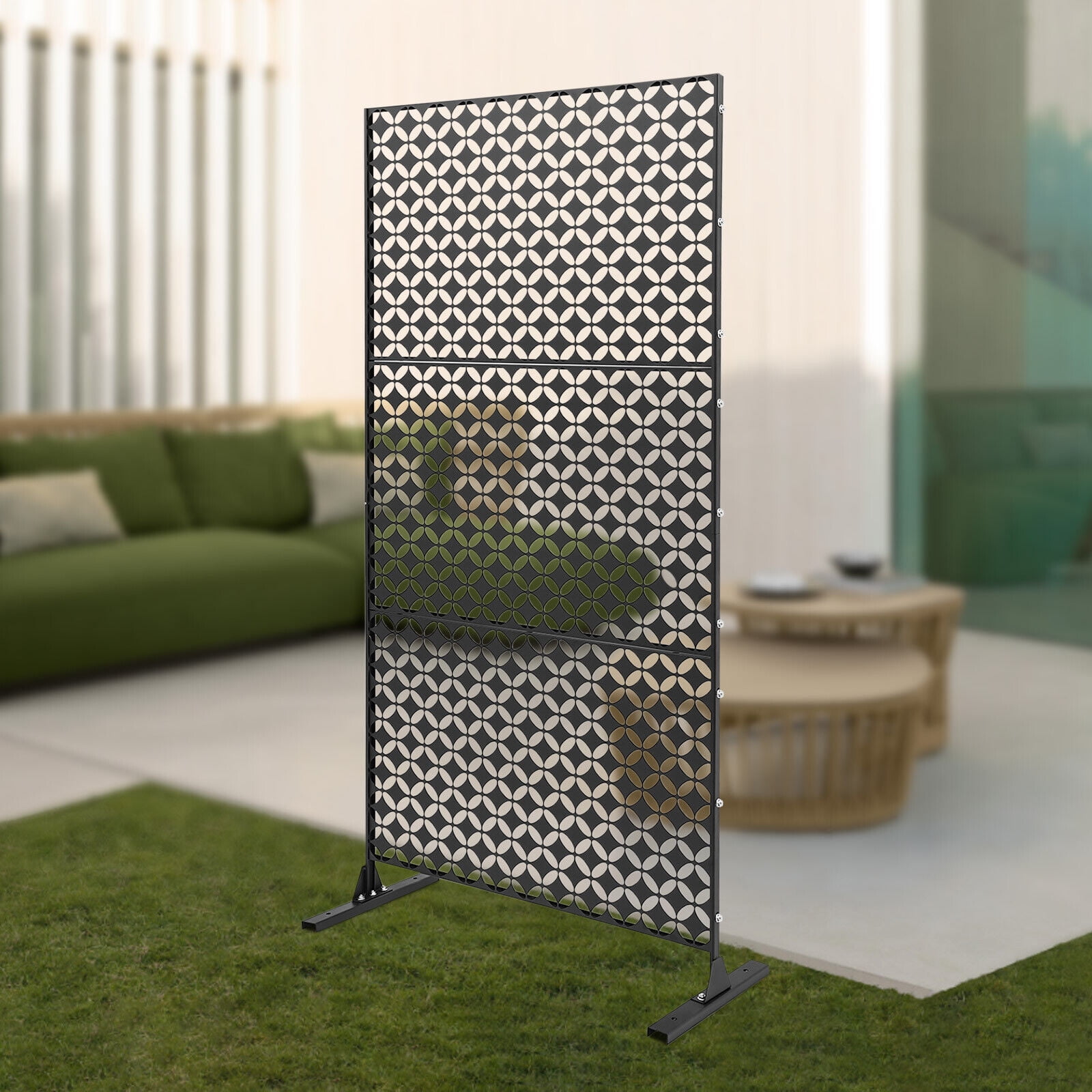 Black Steel Privacy Screen With Thickened Support Feet, Decorative ...