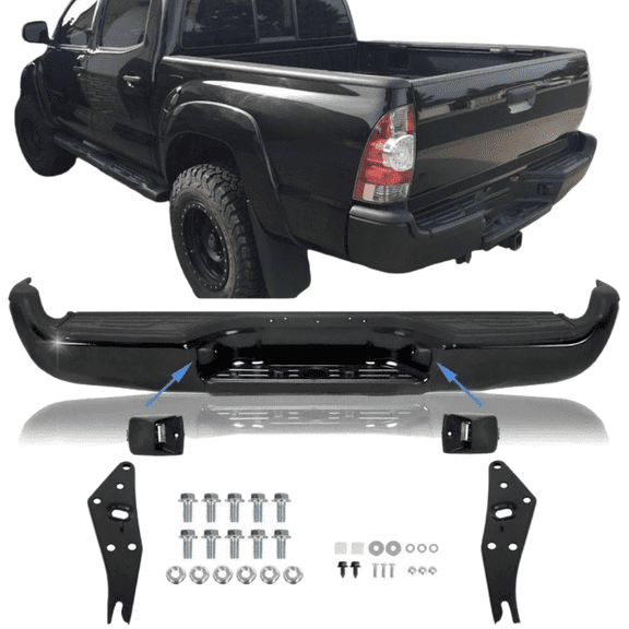 Black Steel Rear Step Bumper for 2005-2015 Toyota TacomaW/o Park Sensor Holes