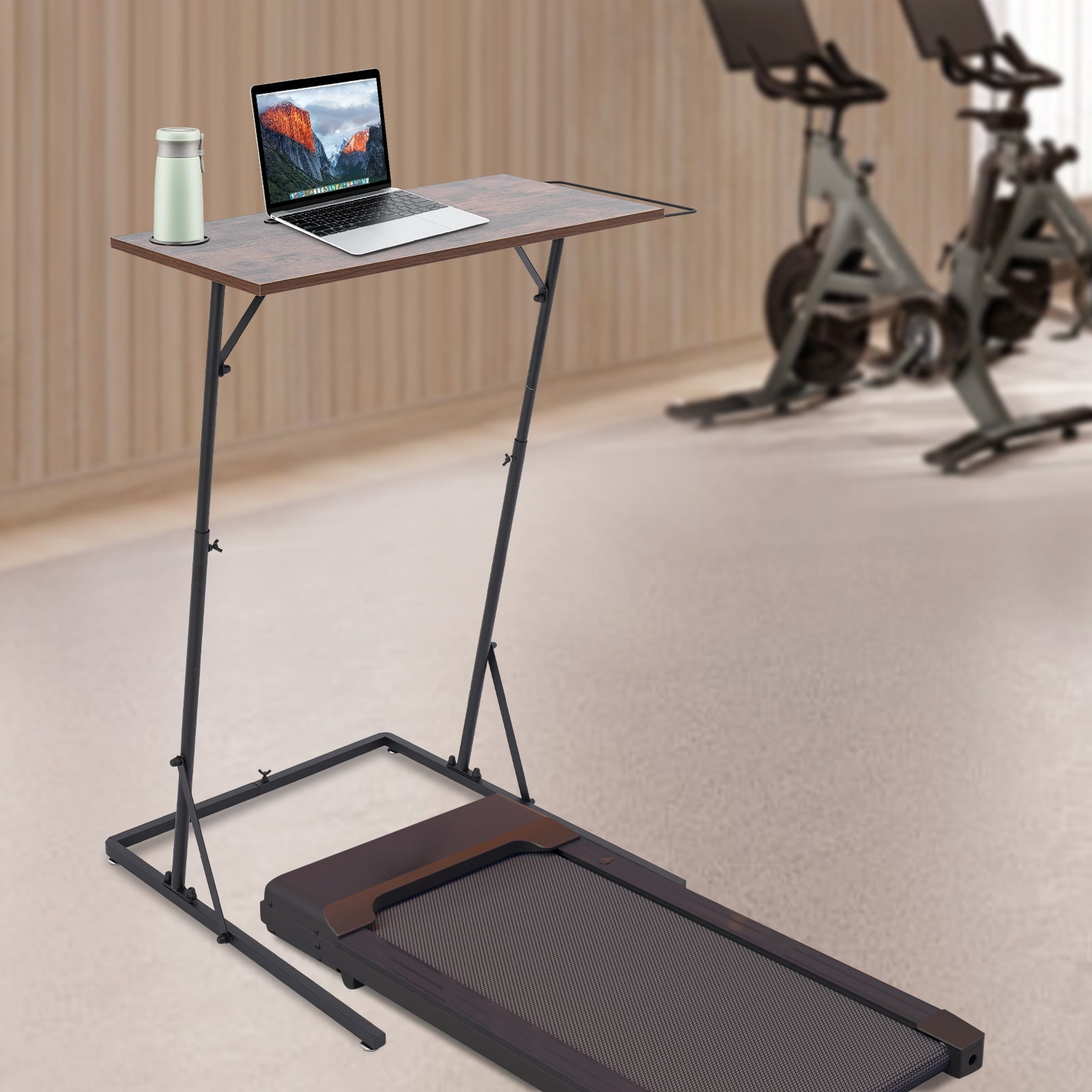 Fitness Computer Black Steel Wood 71x35cm Adjustable Fitness Computer Desk With Cup ...