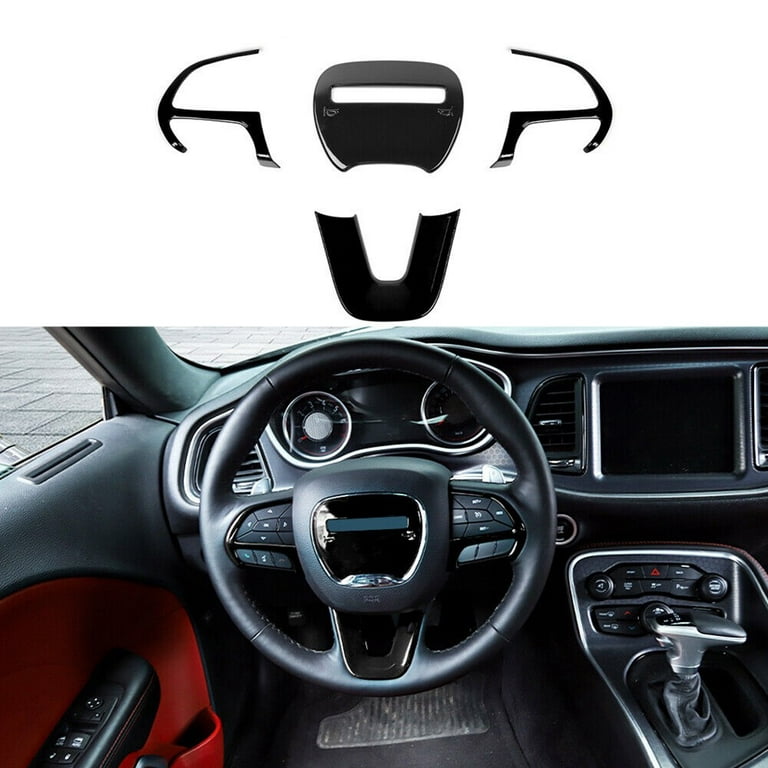 Black Steering Wheel Panel Cover Trim For Dodge Charger Challenger  Accessories 