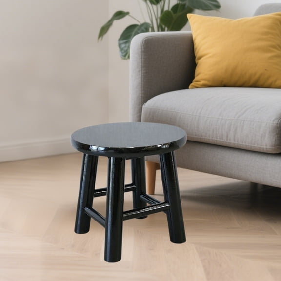 Black Step Stool,Sitting Stools For Adults,10inch Dwarf Stool Solid Wood Small Stool Oaken Small Round Stool Solid Household Laundry Stool Shoe Changing Stool For Kitchen,Plant Stand.（Black）