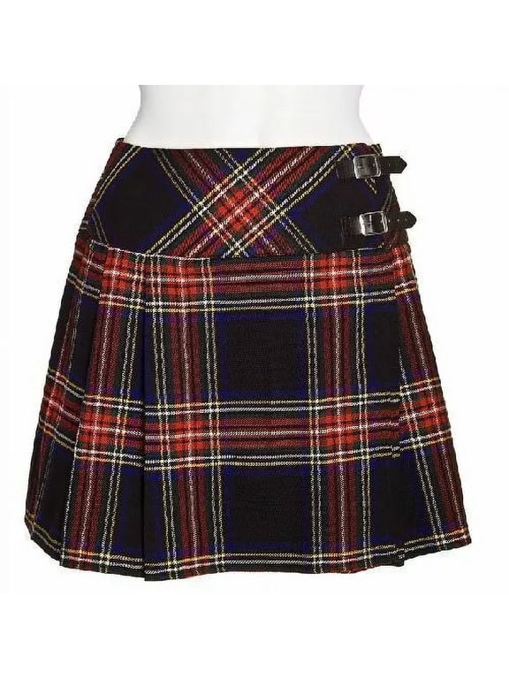 Black Stewart Ladies Knee-Length Kilt Skirt 16" Tartan Pleated Design, Classic Scottish Style for Casual & Formal Wear