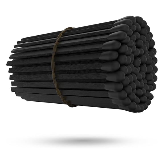 Black Stick Black Tip Fancy Matches 4 inch Match Refill and Striker 200 Long Matches Short Matches Wooden Matches Bulk Decorative Matchsticks for Cloche Jar Box Fireplace (Black/Black)