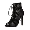 thumbnail image 1 of Black Stiletto Lace Up Heels for Women Ballroom Dance Shoes Classic Open Toe Ankle Women's Boots & Booties, 7CM High, #01 Black, Size 7, 1 of 10