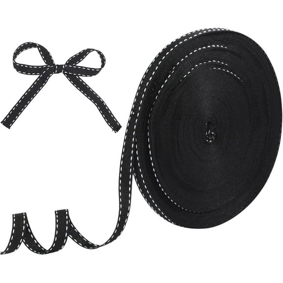 Black Stitch Edge Grosgrain Ribbon 3/8 inch × 50 Yards Black Ribbon for Gift Wrapping Hair Bows Parties Wedding Decoration Crafts Sewing diy