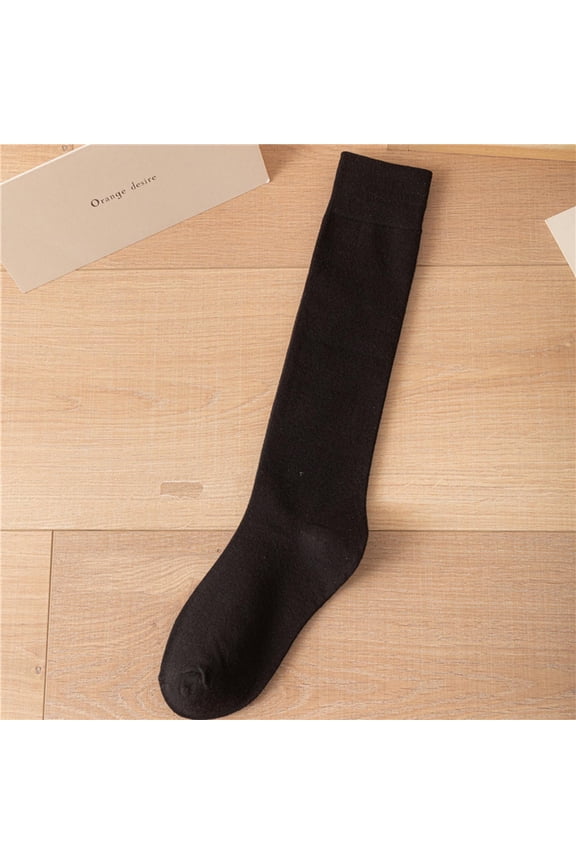 Black Stockings Slimming Socks Women's Calf Socks Black Half Tall Solid Color Cotton Socks Spring and Fall Stockings High Top Stockings