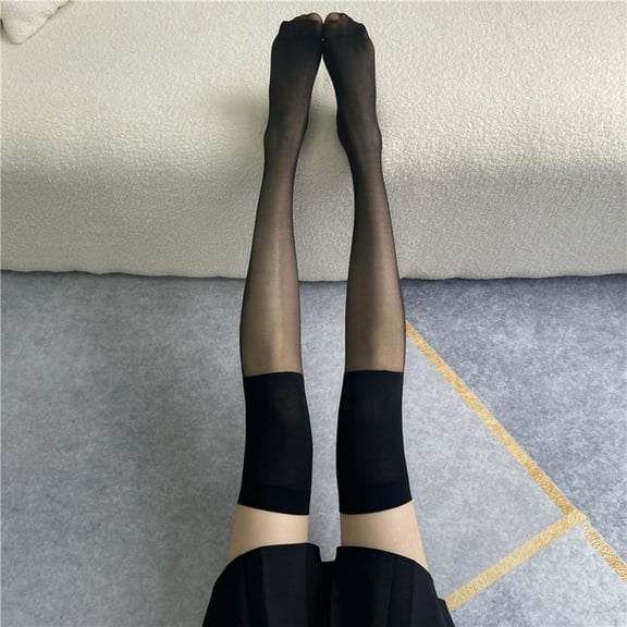 Black Stockings Thigh High Stockings Silicone Stay Up Silky Semi Sheer Pantyhose for Women Nylon