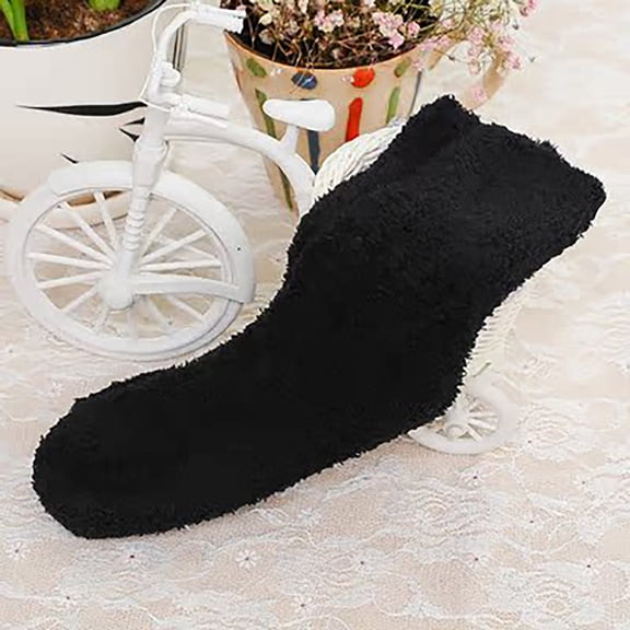 Black Stockings Women Fuzzy Fluffy Cozy Slipper Socks Warm Soft Winter Plush Home Sleeping Socks