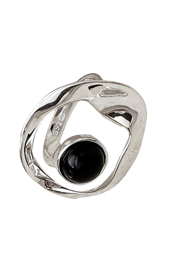 Black Stone Cocktail Rings Adjustable Geometric Twist Rhinestones Finger Rings Elegant Comfortable Jewelry