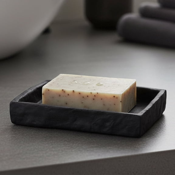 Evideco French Home Goods Stone Natural Stone Effect Modern Renaissance Polyresin Soap Dish Black